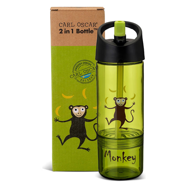 Olive Drab Wasserflasche 2 in 1, Kinder 0,3 + 0,15 L  - Türkis, Limette und Lila